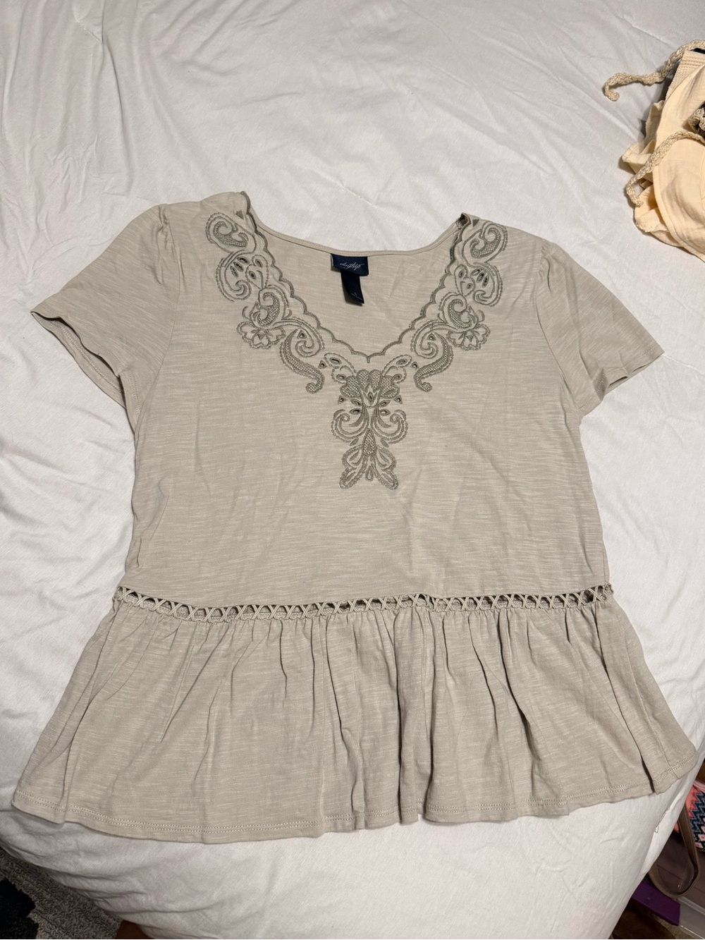Sage Green Embroidered Peplum Top